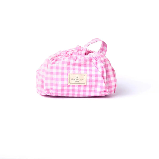 Parachute Drawstring Flat Lay Makeup Bag | Pink Gingham The Flat Lay Co.