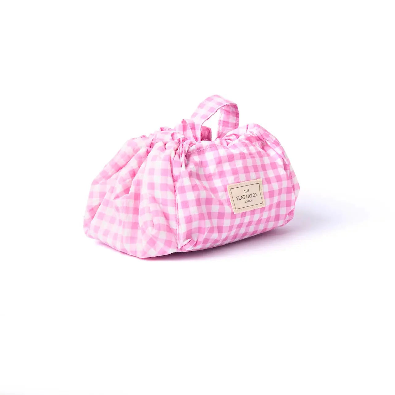Parachute Drawstring Flat Lay Makeup Bag | Pink Gingham The Flat Lay Co.