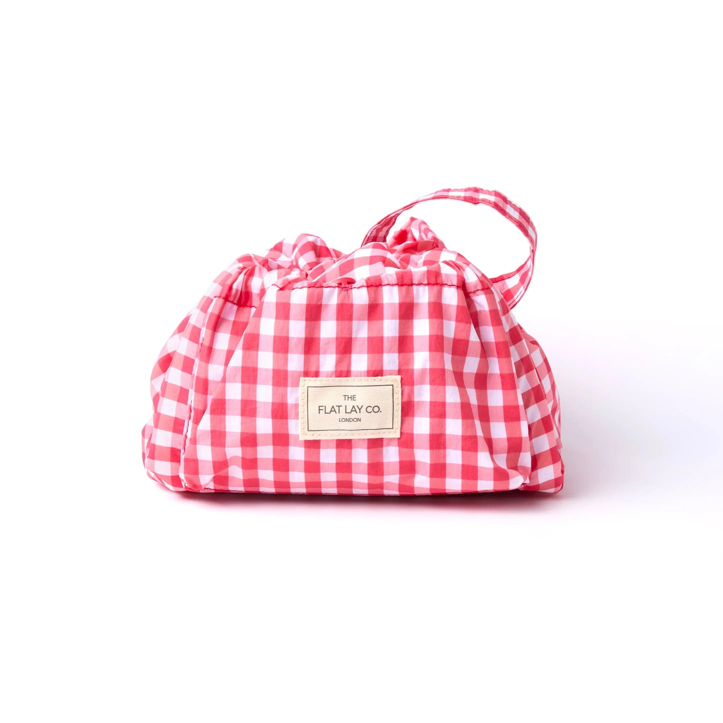 Parachute Drawstring Flat Lay Makeup Bag | Red Gingham The Flat Lay Co.