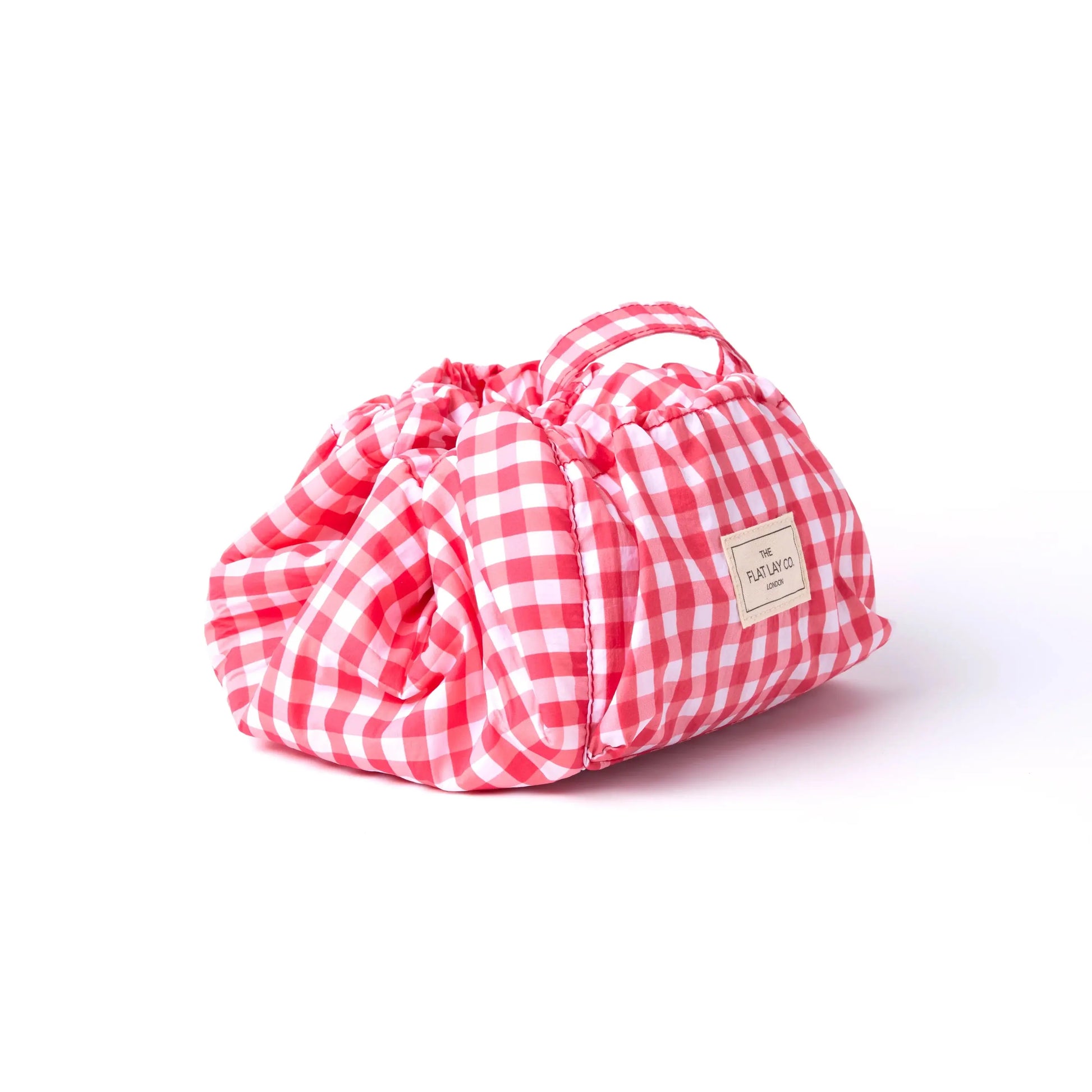 Parachute Drawstring Flat Lay Makeup Bag | Red Gingham The Flat Lay Co.