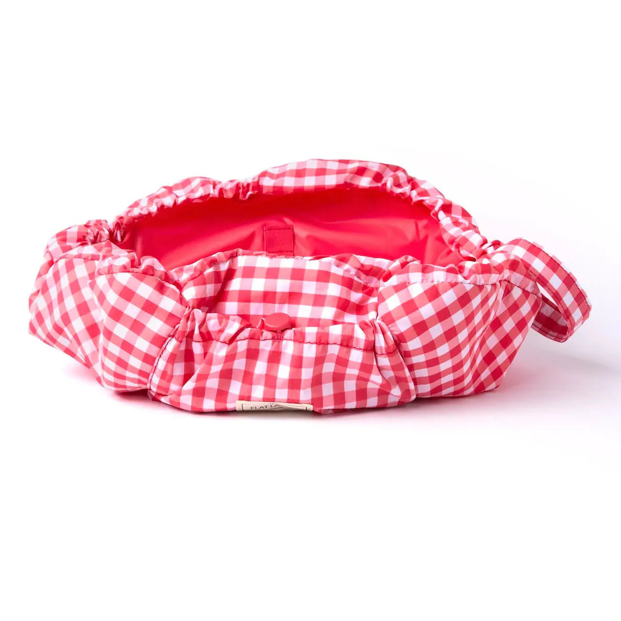 Parachute Drawstring Flat Lay Makeup Bag | Red Gingham The Flat Lay Co.