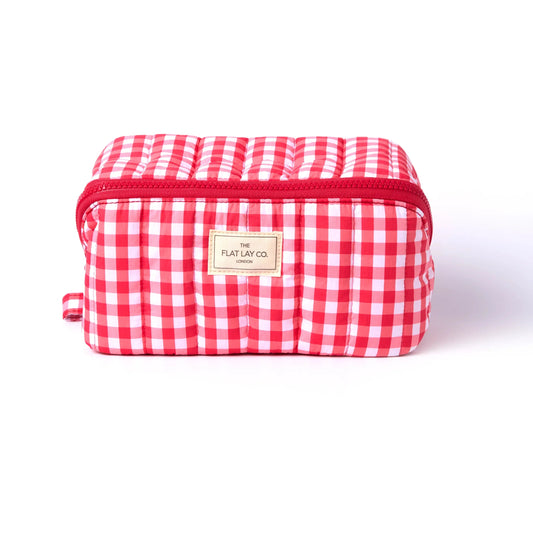 Marshmallow Flat Lay Makeup Box Bag | Red Gingham The Flat Lay Co.