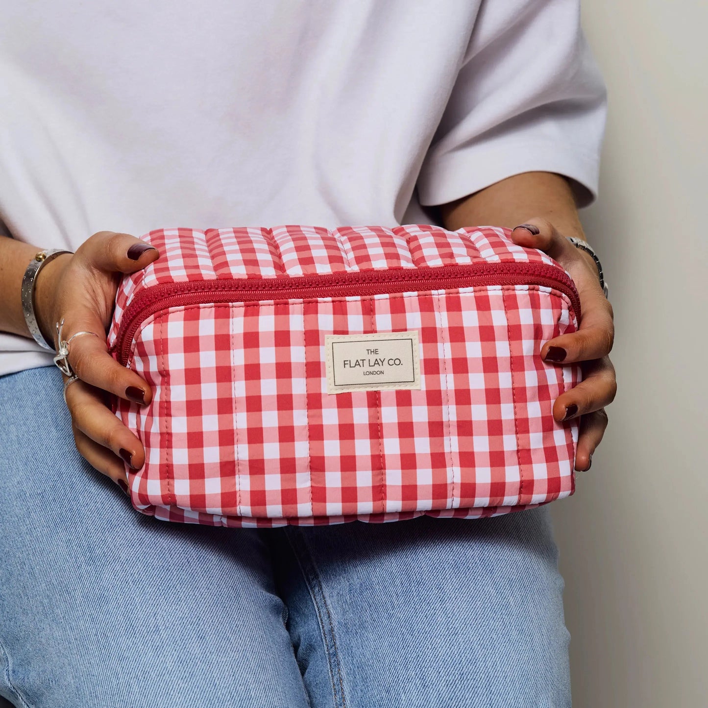 Marshmallow Flat Lay Makeup Box Bag | Red Gingham The Flat Lay Co.
