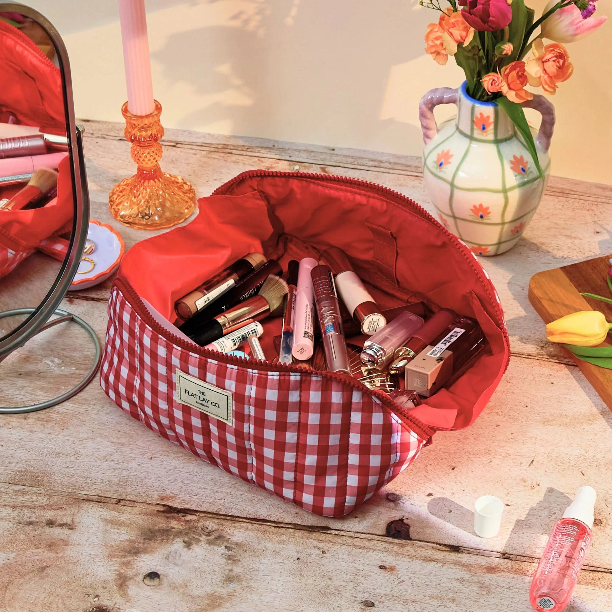 Marshmallow Flat Lay Makeup Box Bag | Red Gingham The Flat Lay Co.