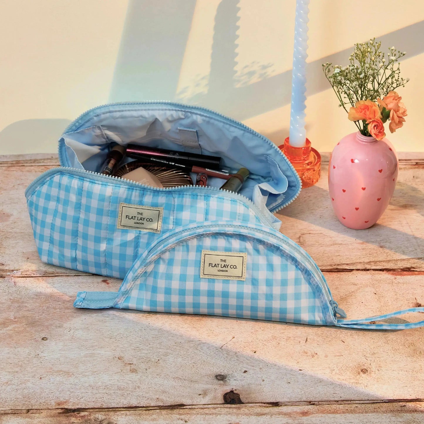 Marshmallow Flat Lay Makeup Box Bag | Blue Gingham The Flat Lay Co.
