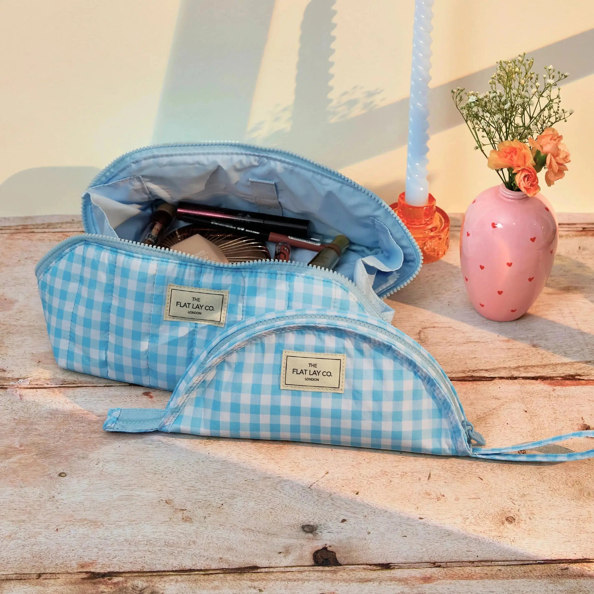Marshmallow Flat Lay Makeup Box Bag | Blue Gingham The Flat Lay Co.