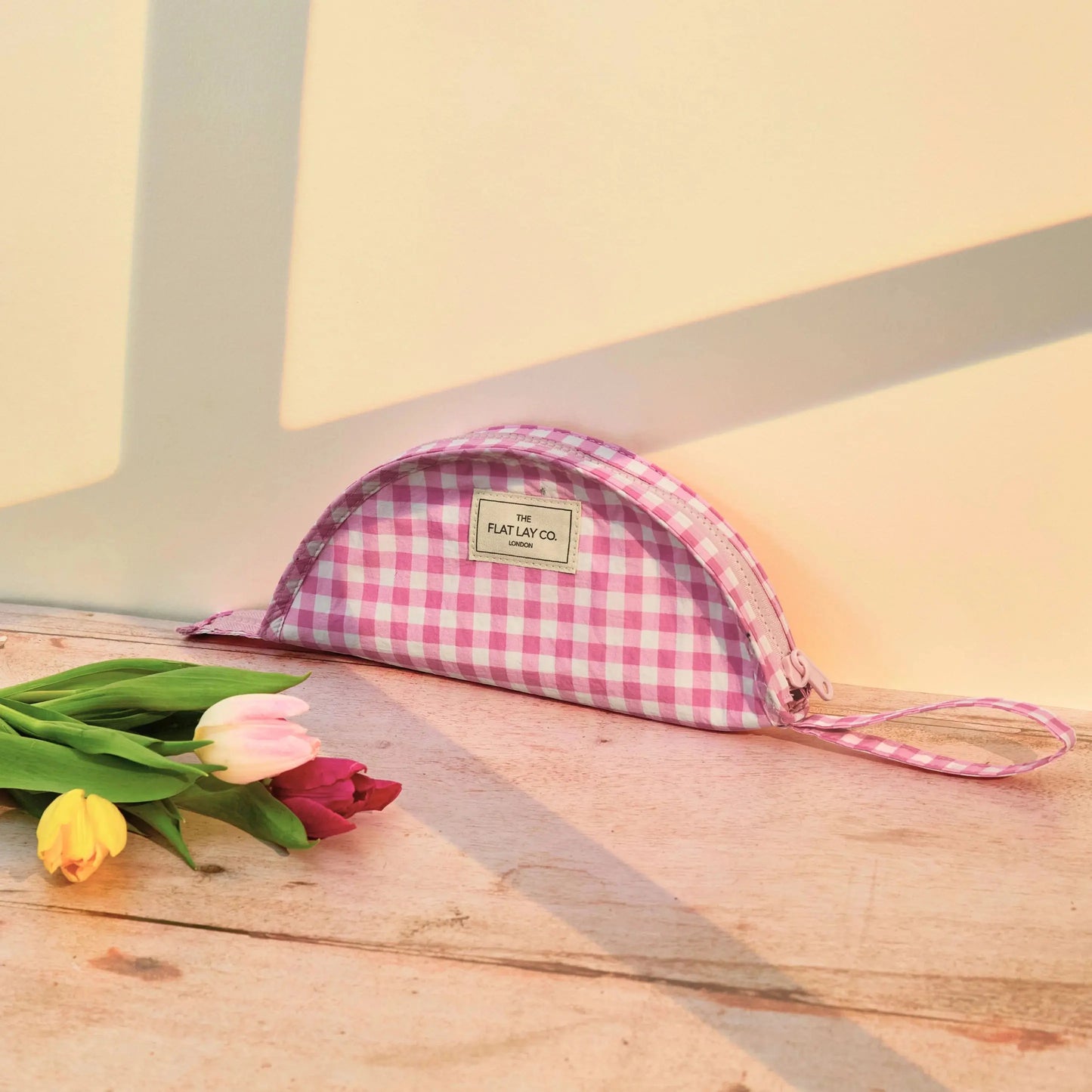 Lunar Flat Lay Makeup Pouch | Pink Gingham The Flat Lay Co.