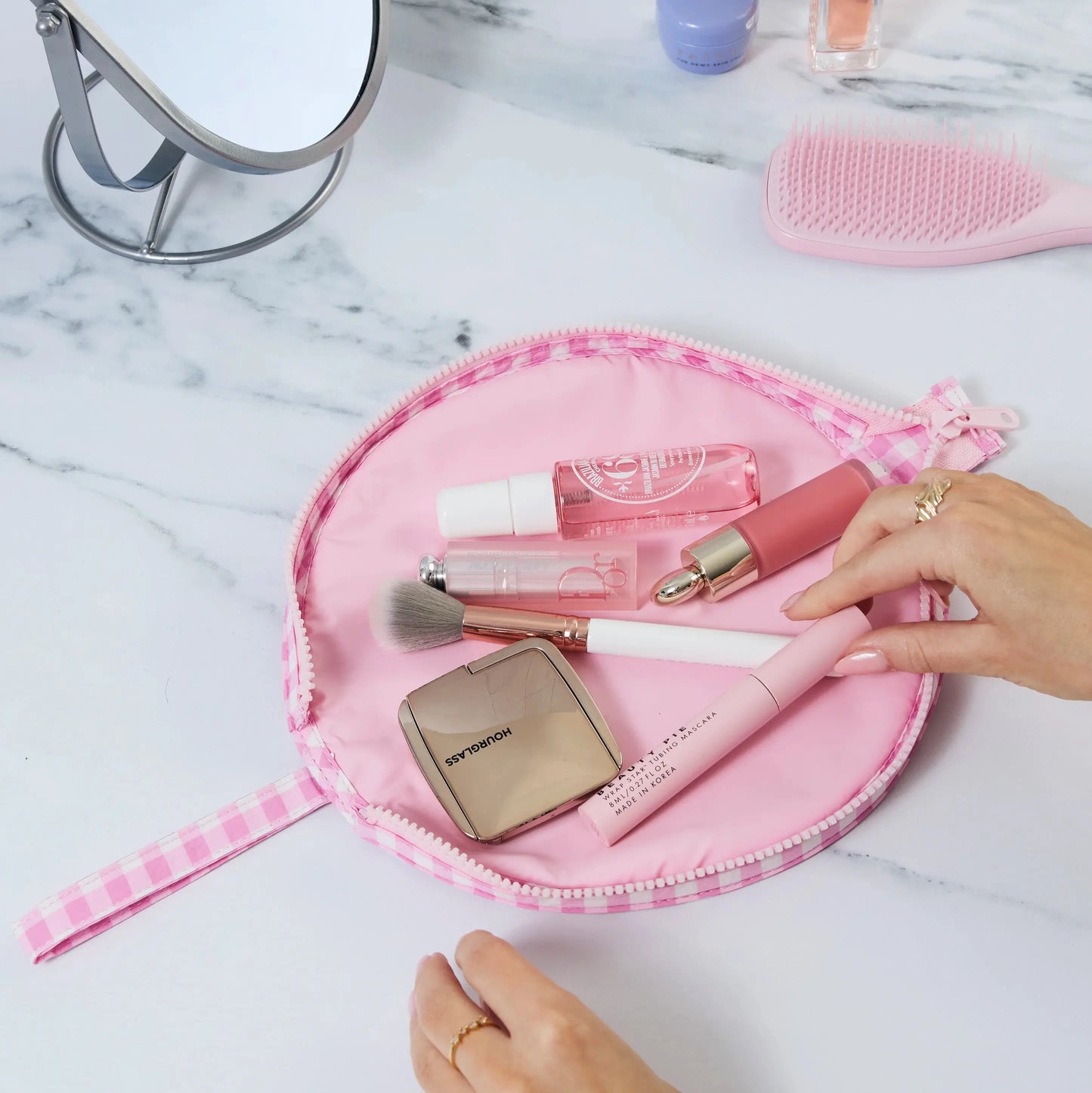 Lunar Flat Lay Makeup Pouch | Pink Gingham The Flat Lay Co.