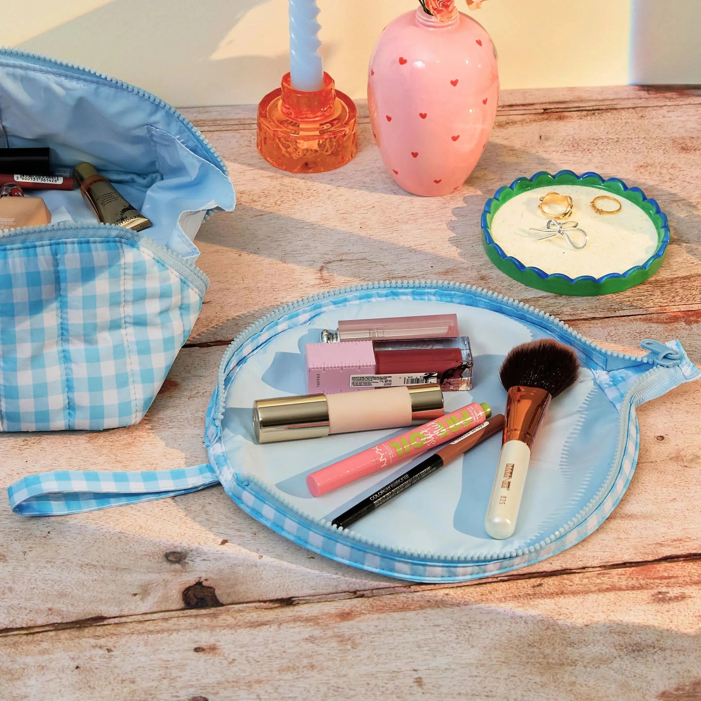 Lunar Flat Lay Makeup Pouch | Blue Gingham The Flat Lay Co.