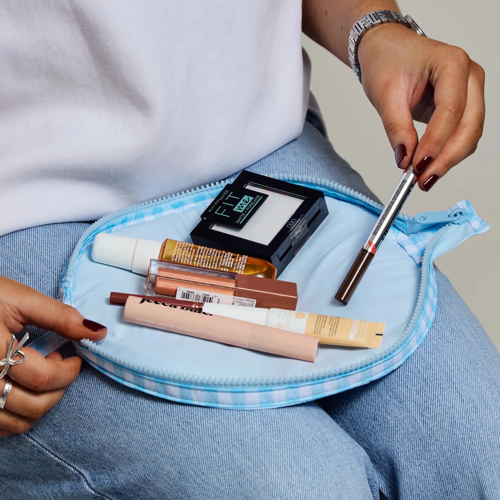 Lunar Flat Lay Makeup Pouch | Blue Gingham The Flat Lay Co.