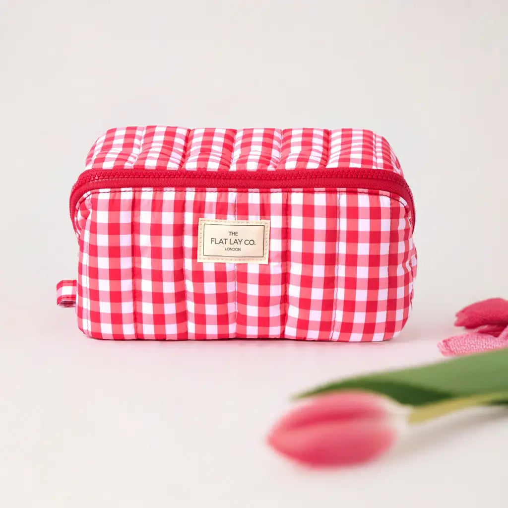 Marshmallow Flat Lay Makeup Box Bag | Red Gingham The Flat Lay Co.