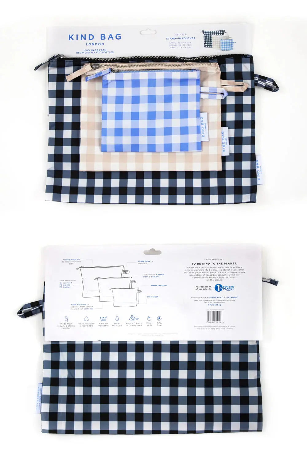 Pouches | Gingham | Set of 3 Kind Bag