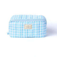 Marshmallow Flat Lay Makeup Box Bag | Blue Gingham