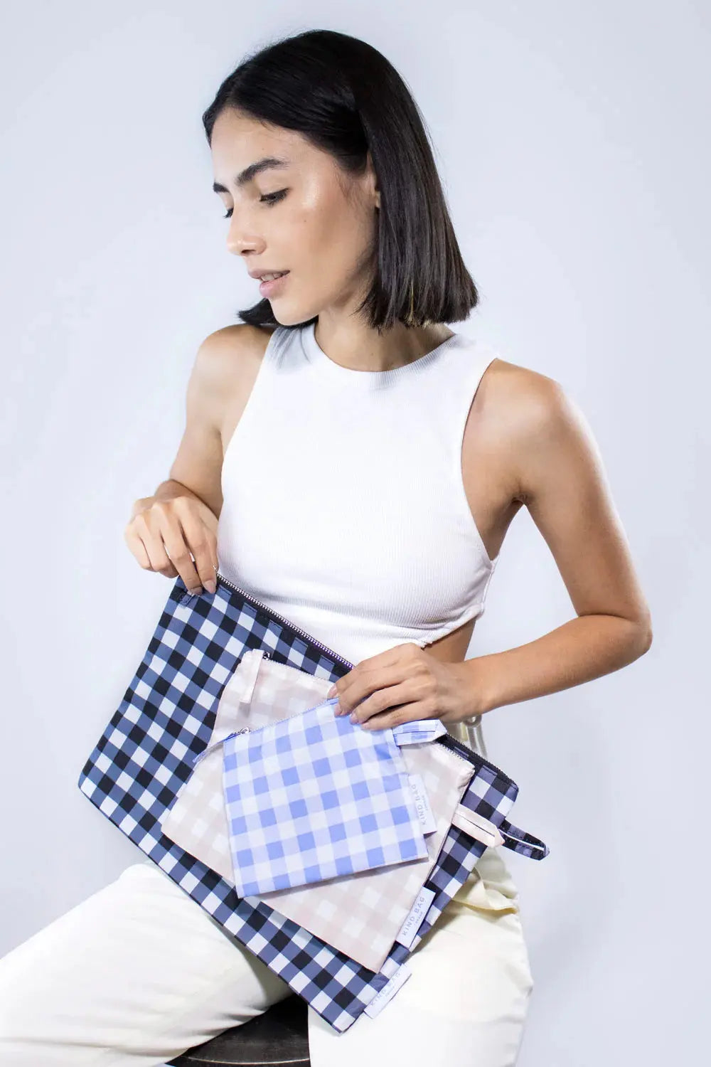 Pouches | Gingham | Set of 3 Kind Bag